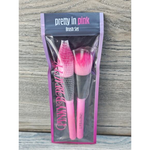 Pinky B Beauty Pretty In Pink 2-Piece Makeup Brush Set Powder Blush Contour - Picture 1 of 2
